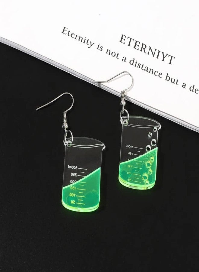 POYAMUSE Funny Beaker Dangle Earrings - Acrylic Measuring Cup Potion Bottle Charms Drop Earrings for Halloween Mad Scientist Costume Jewelry-green - Image 2